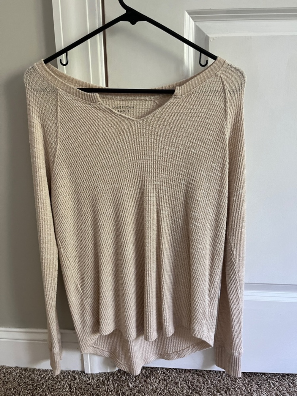 American Eagle Outfitters Cream Waffle Knit Top